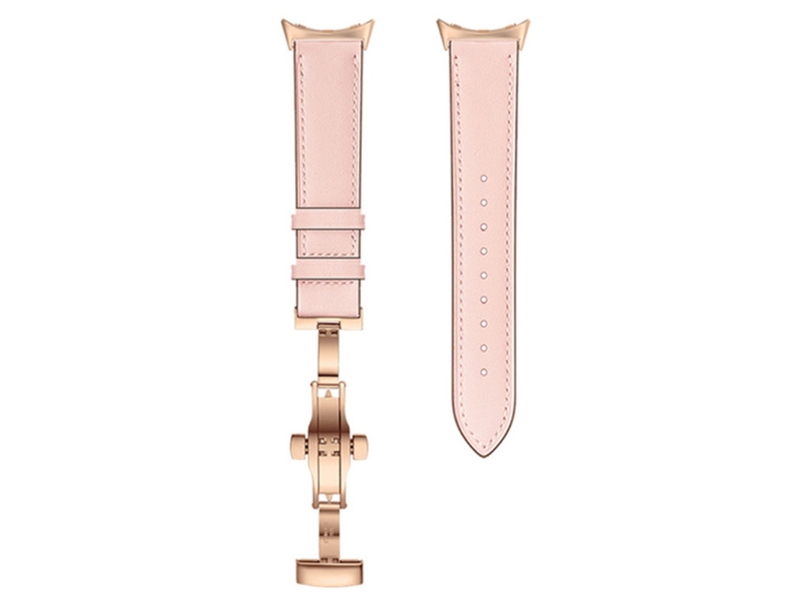 Bracelete de Couro Genuíno Fivela de Borboleta para Google Pixel Watch Fivela de Ouro Rosa/Rosa