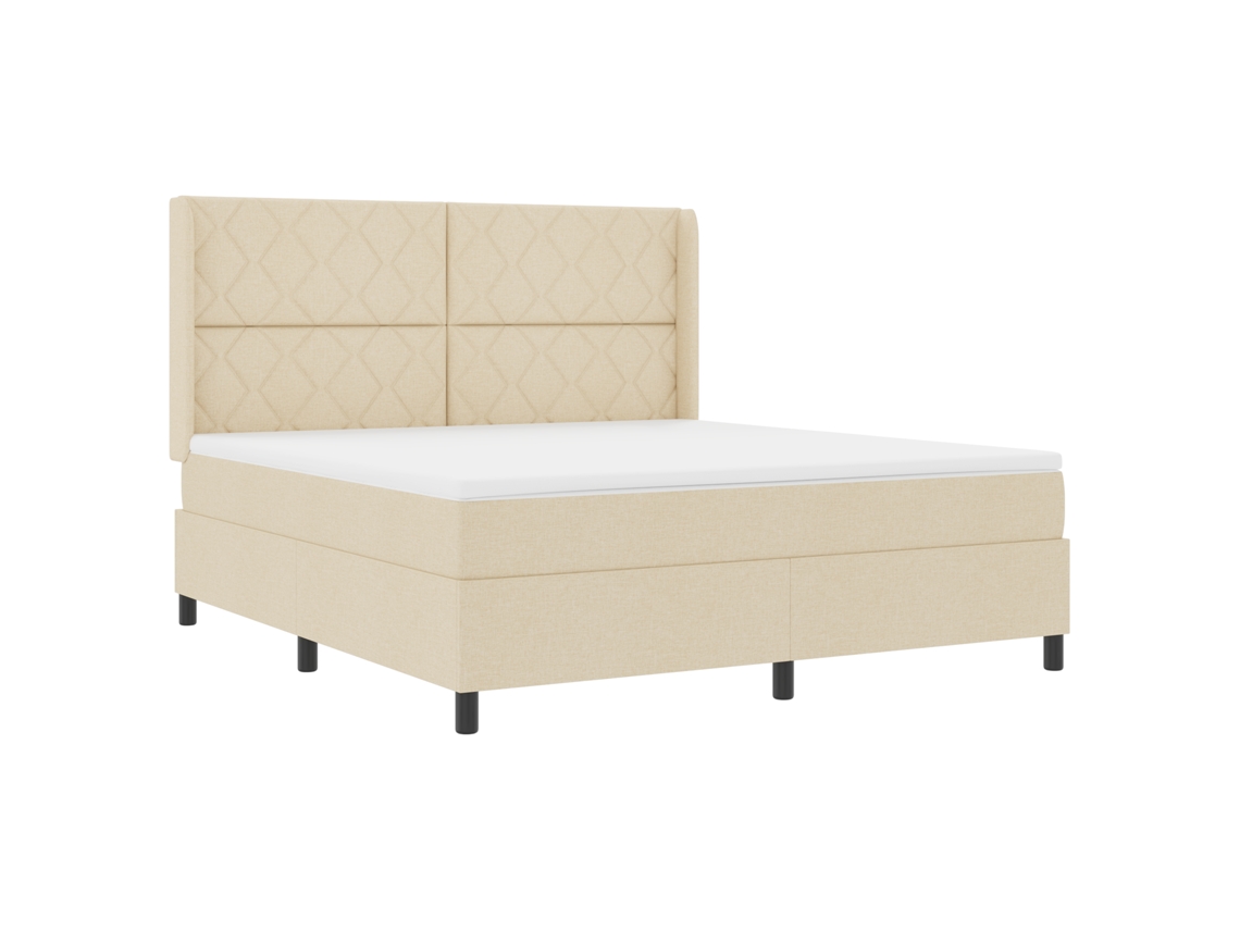 Cama Box  Com Colchão - Creme Vidaxl, Tecido (180x200 Cm)