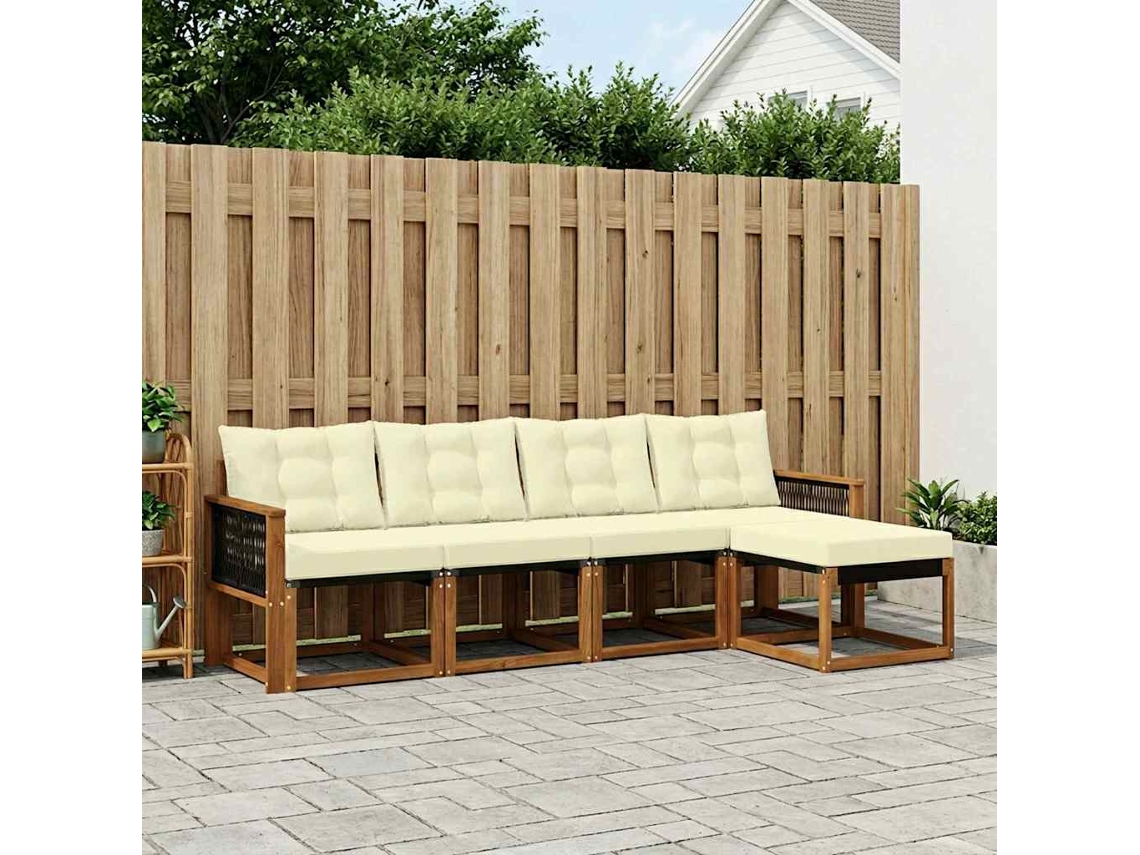 Vidaxl Conjunto De Sofás Para Exterior 5 Pcs Natural E Creme