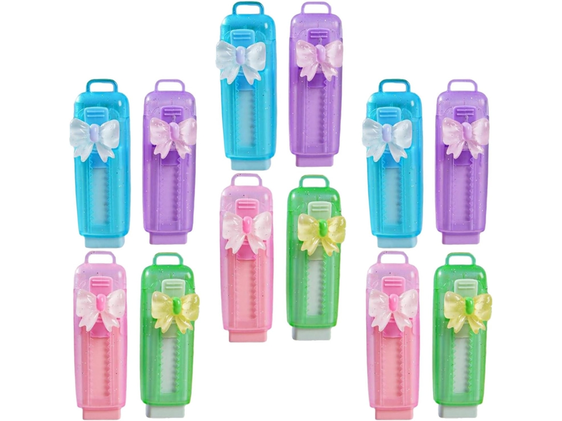 Pacote com 12 Topbathy Borrachas Retráteis para Caneta, Macias e Fofas, Cores Sortidas, Material Escolar Kawai