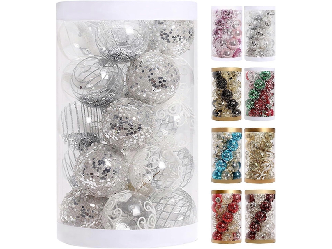 25 Bolas De Natal Inquebráveis ​​de 6 Cm Com Bolas Prateadas E Brancas. Olysi Shop