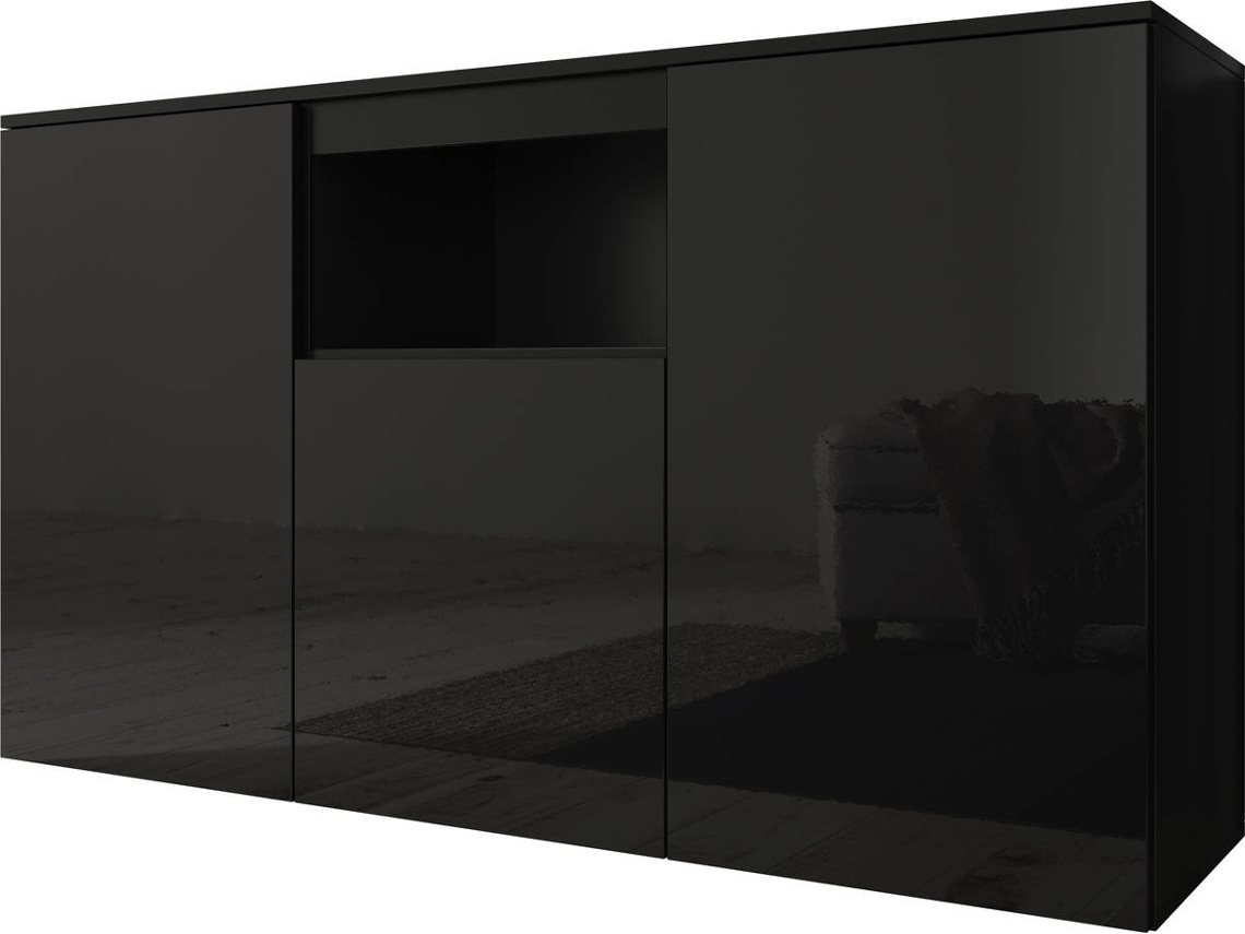 Aparador Nevada MÓVEIS BONITOS (Preto - 140x40x80 cm)