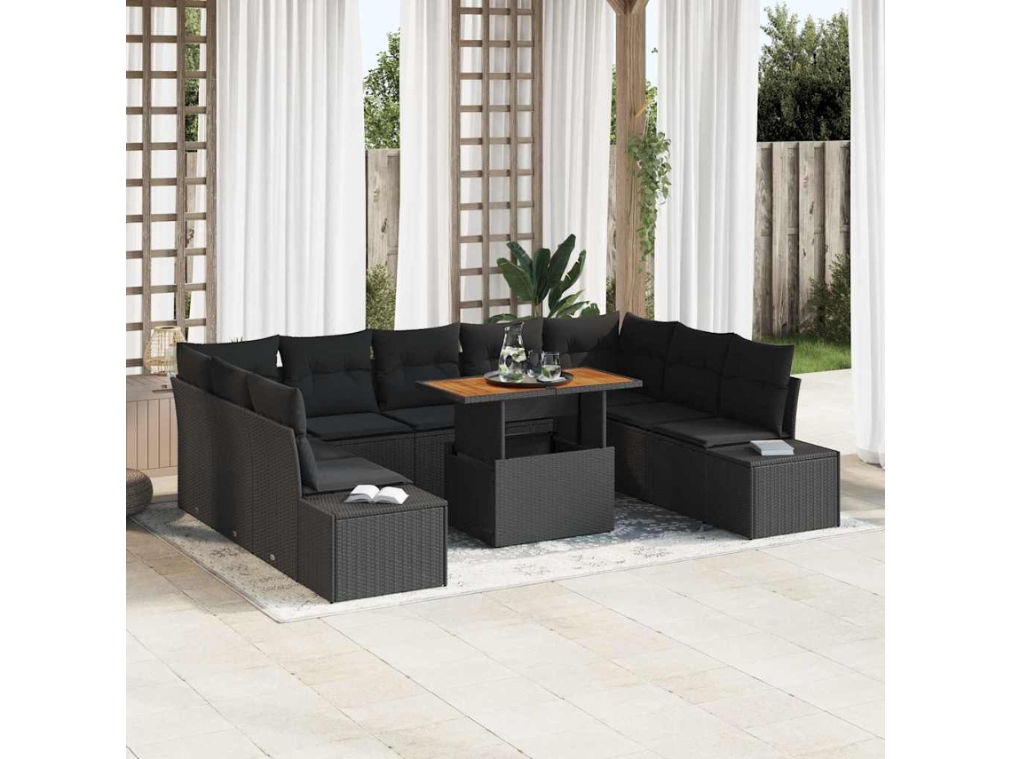 Vidaxl Conjunto De Sofá De Jardim 10 Unid. Preto Rattan Sintético