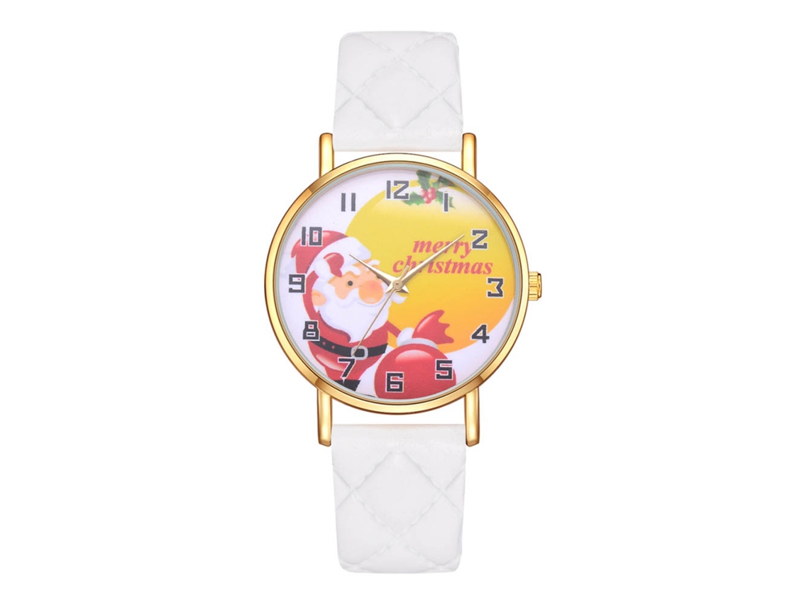 Relógio de quartzo casual unissex com pulseira de PU e estampa de Papai Noel (branco)