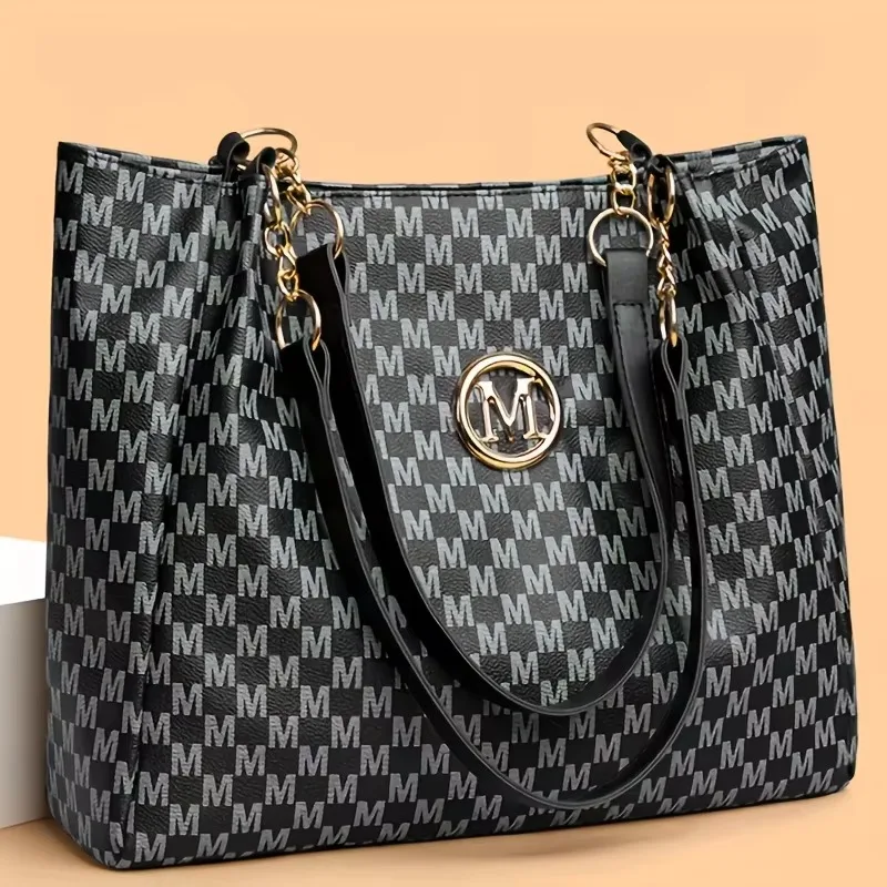 Bolsa Tote AQUAFORGE geométrica em couro sintético com letra M, feminina
