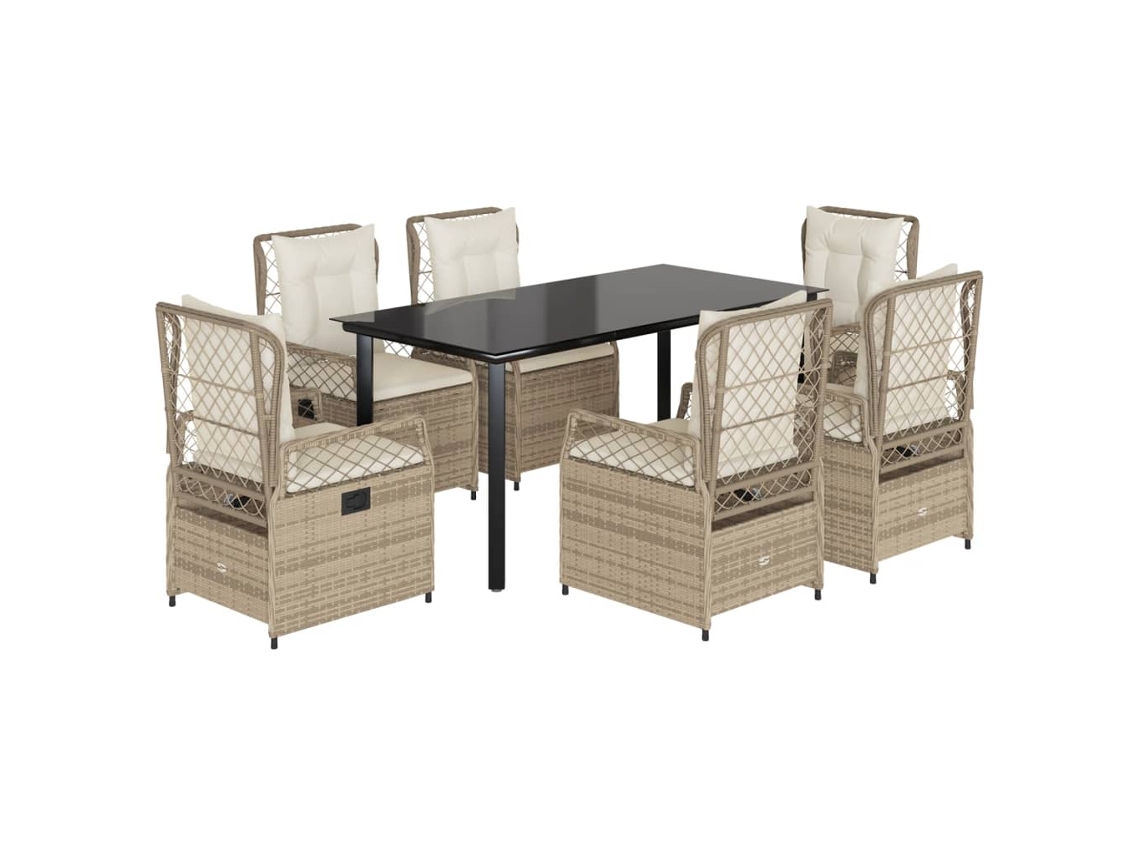 Conjunto de 7 Jantar para Jardim com Almofadões Vime Pe Bege MAISON EXCLUSIVE