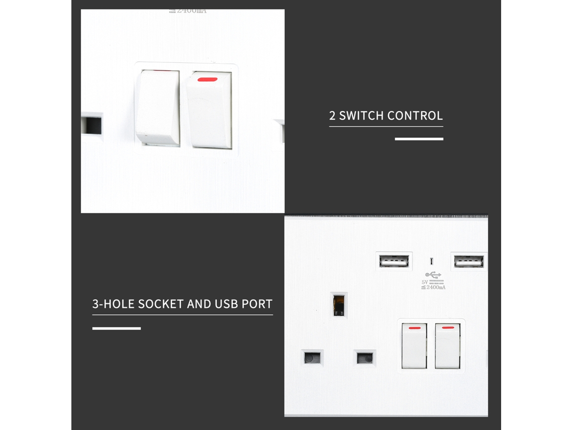 Tomada de Parede 2 Gang Uk 13a com Usb