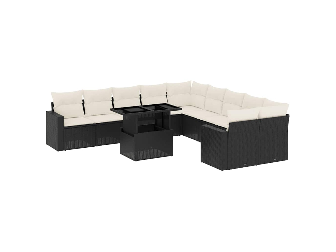 Conjunto de 11 Sofás de Jardim com Almofadões Vime Pe Preto MAISON EXCLUSIVE