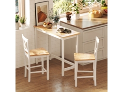 Mesa De Bar Compacta Aspeto Carvalho Para 2 Pessoas Madeira Natural E Branco