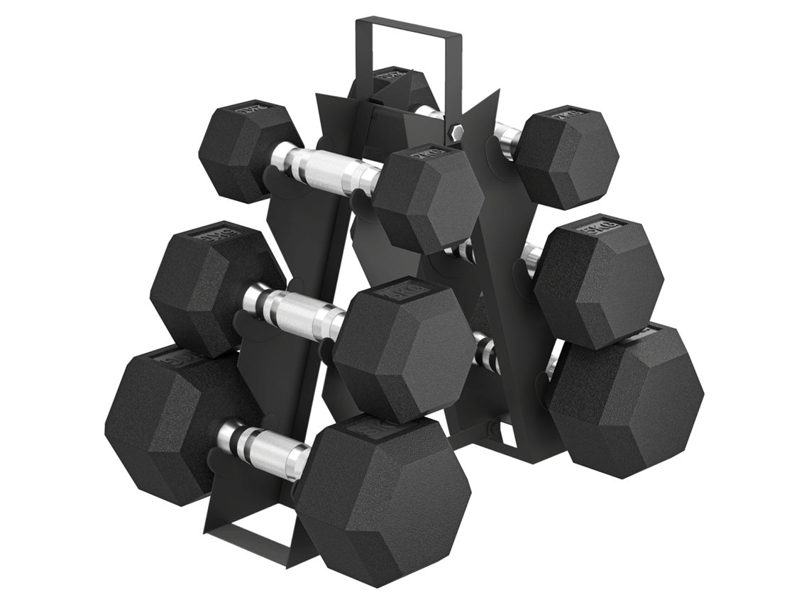 Conjunto de Halteres de 6 Peças 2 X2 Kg 2 X 5 Kg 2 X8 Kg com Suporte de Armazenamento para Academia Doméstica Ge