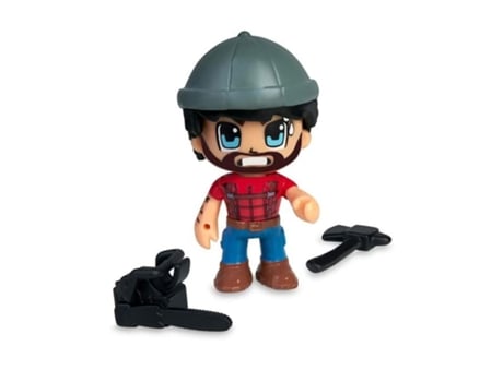 Pinypon Figura de ação de um lenhador com serra e machado. Famoso 34568