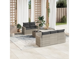 Vidaxl 6 Pcs Conj. Sofás Jardim Com Almofadões Vime Pe Cinzento-claro