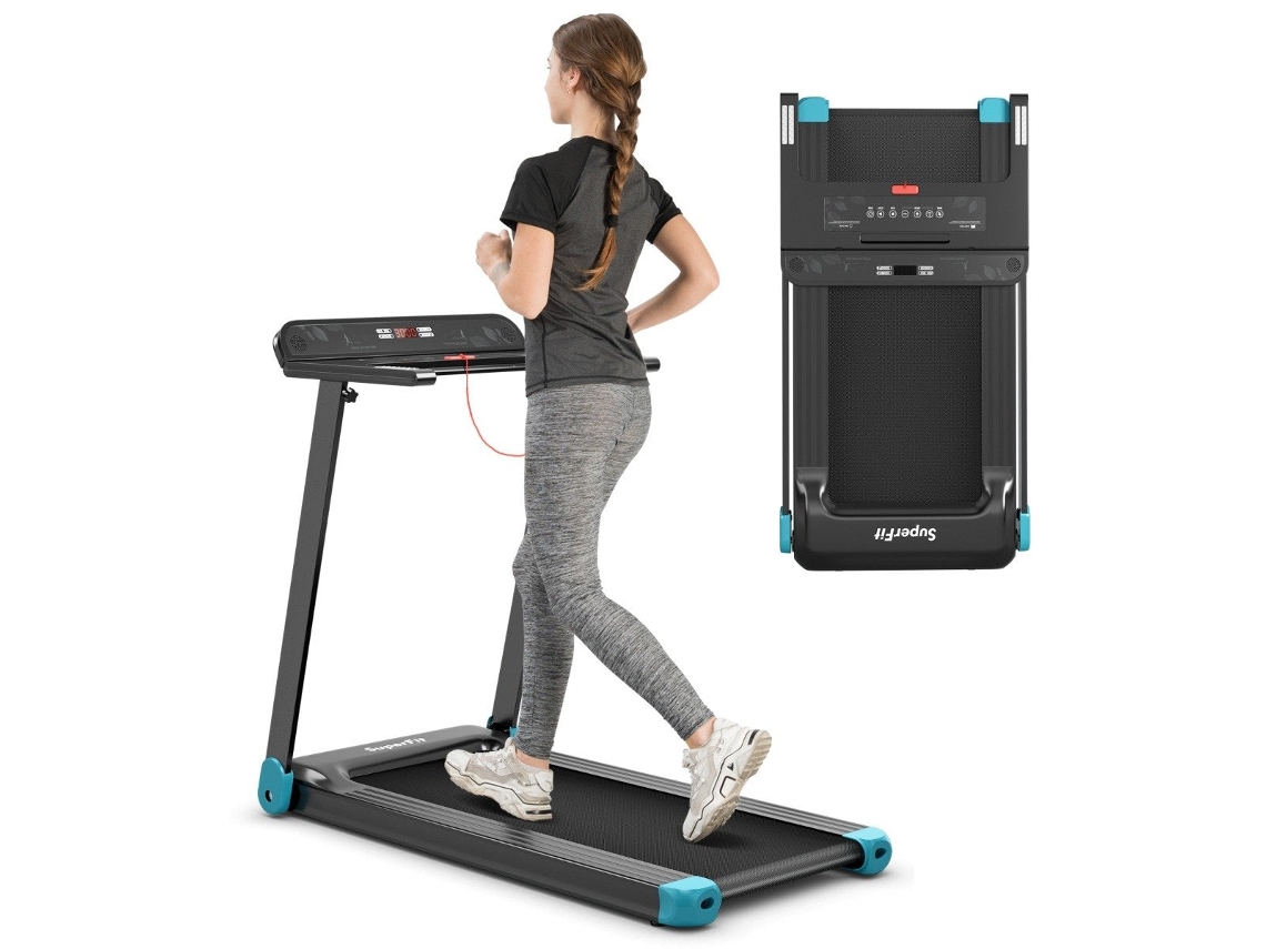 B2X Foldable Home Use Treadmill Bluetooth Speaker, LED Display, Device Holder Navy Blue