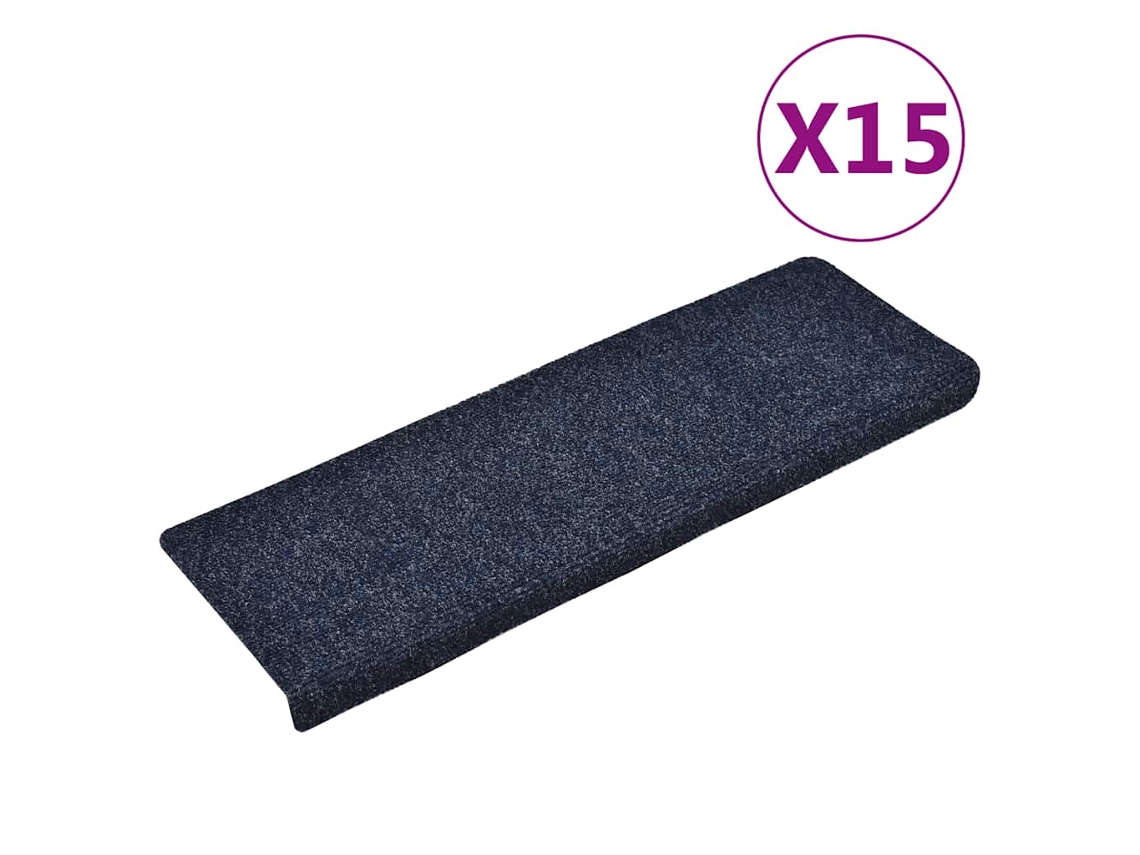 Vidaxl Tapetes De Escada Autoadesivos 15 Peças 65x21x4 Cm Azul Com Borda Retangular