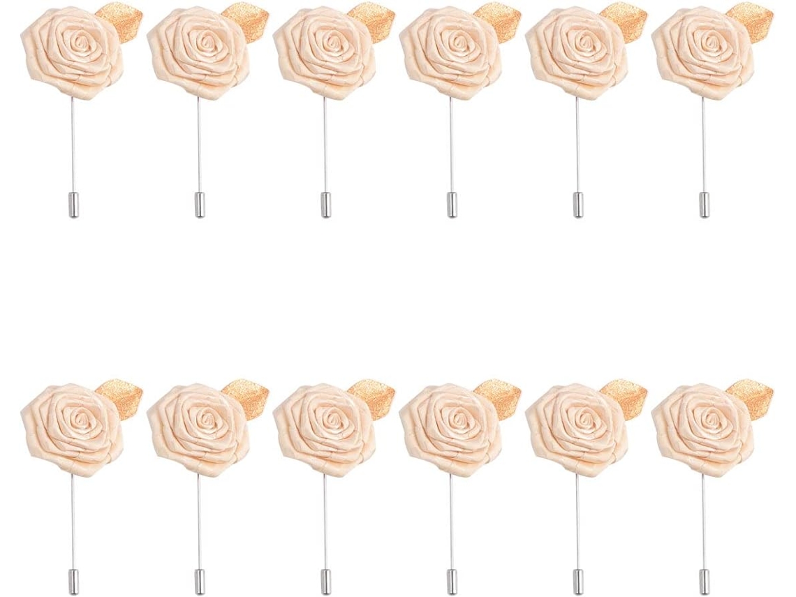 Conjunto De 12 Broches De Tecido Bege Para Terno, Em Formato De Flor.