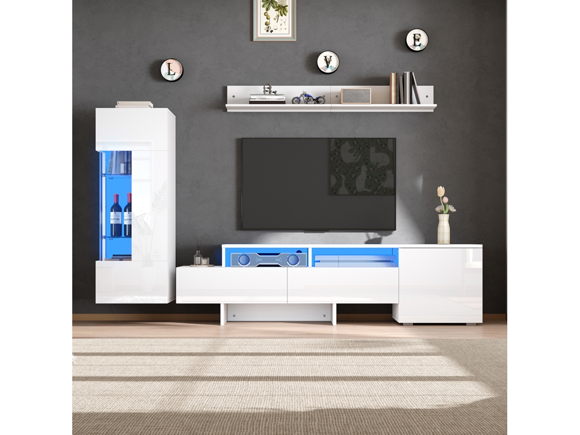 Parede Tv 3 Peças Led Alto Brilho Acrílico Vidro 70"
