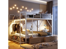 Beliche Ferro 140x200 2 Gavetas Prateleiras Led Varão Roupas Branco