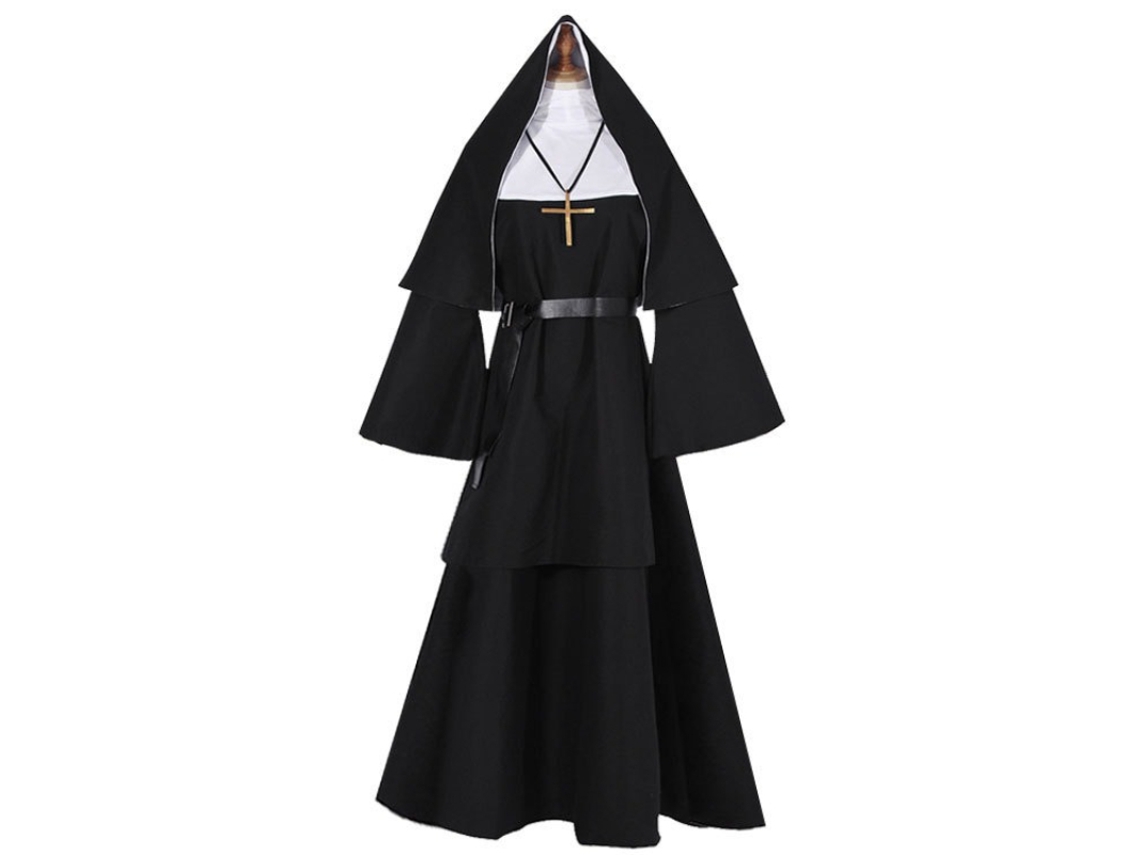 Lurelia Disfarce Freira Fantasma Halloween Cosplay Horrorizada Preta Xxxl