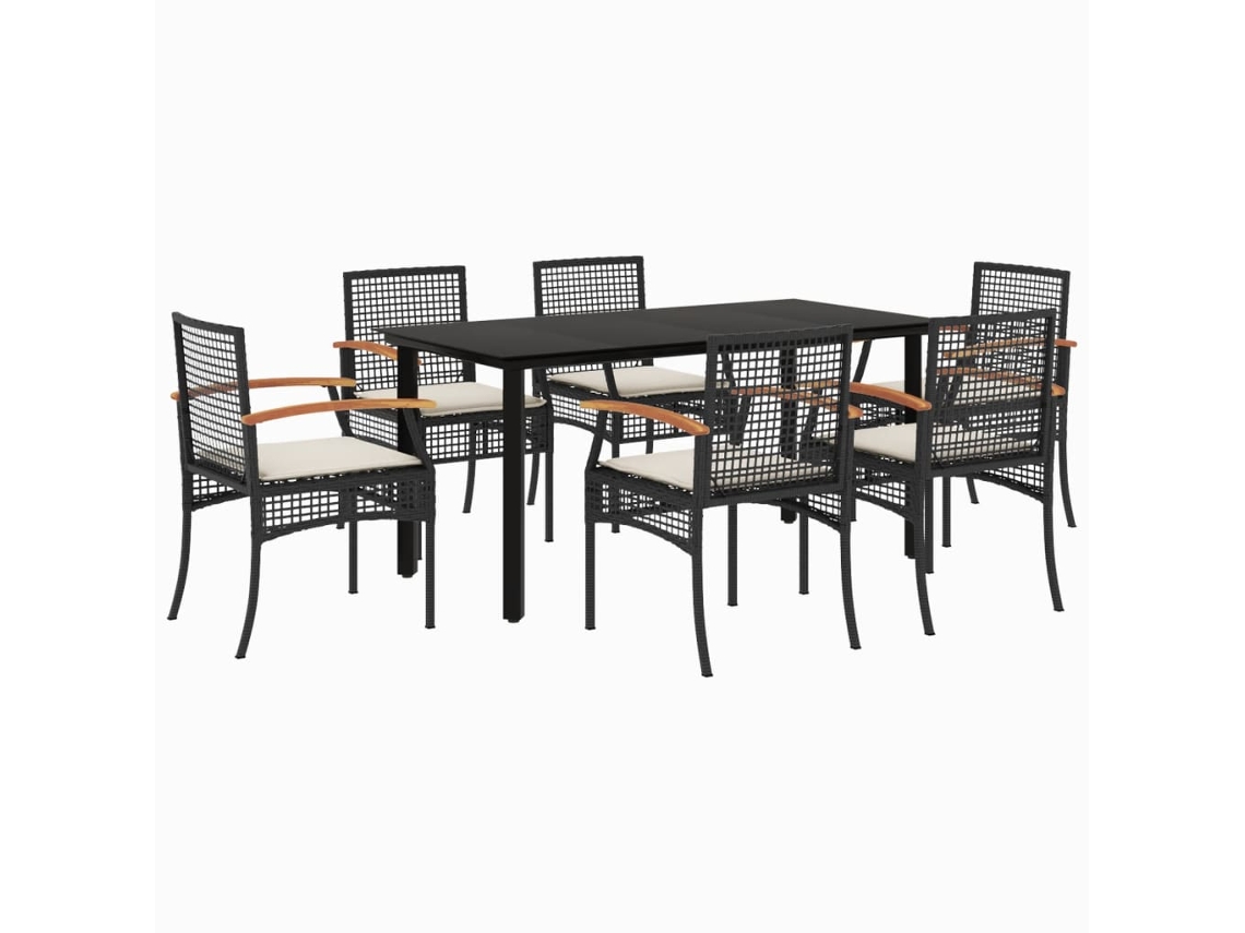 Conjunto de 7 Jantar para Jardim com Almofadões Vime Pe Preto MAISON EXCLUSIVE