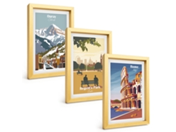 Um Conjunto De Imagens Decorativas Em Uma Molduramontanhas Ouray, Londres, Coliseu Moldura Dourada Pinturas De Quarto Espelharte (3 Peças 20x30 Cm)