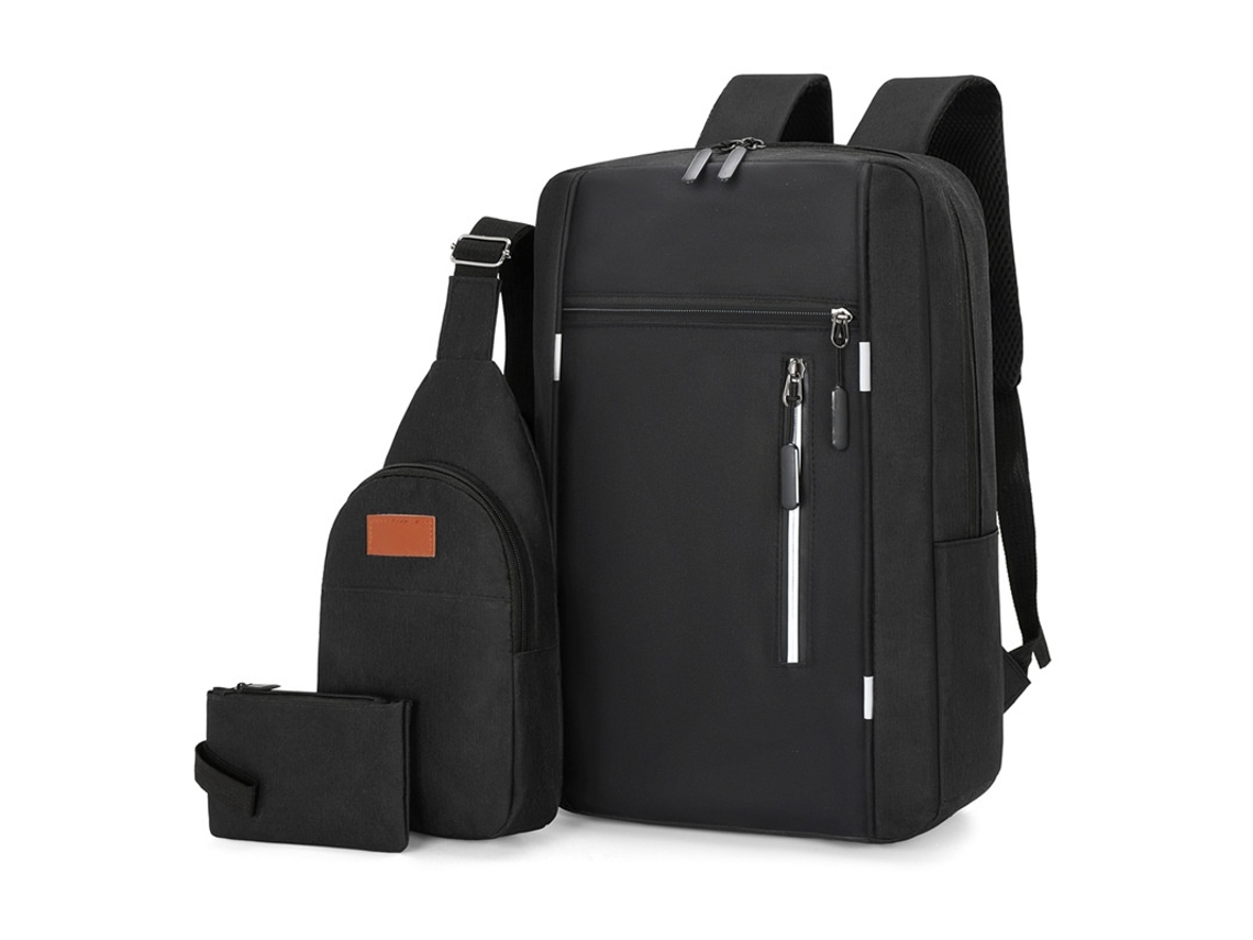 Mochila, 17,3 Polegadas, Grande Capacidade, Viagem, Portátil, Faculdade, Conjunto De 3 Peças Pretas Elysve