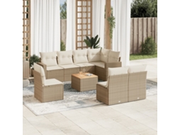 Vidaxl 9 Pcs Conjunto De Sofás P/ Jardim Com Almofadões Vime Pe Bege