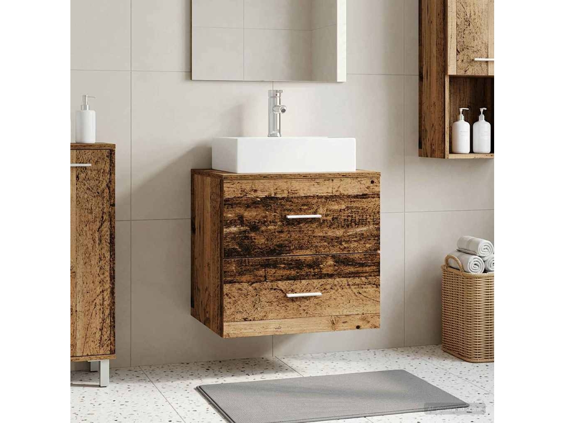 Vidaxl Vaidade Com Pia Suspensa Madeira Antiga 49,5 X 41 X 62,5 Cm