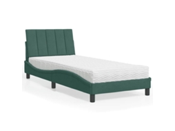 Vidaxl Cama Com Colchão Hanko 90x190 Cm Veludo Verde-escuro
