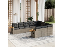 Vidaxl 10 Pcs Conjunto Sofás De Jardim C/ Almofadões Vime Pe Cinzento