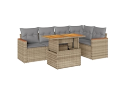 Conjunto 5 de sofás de jardim VIDAXL Bege Rattan / Vime(100 x 55 x 73 cm)