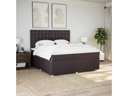 Cama Com Molas/colchão 200x200 Cm Tecido Castanho-escuro