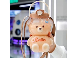 2026 botella de Água Linjou de 1l em Forma de Urso, com Canudo e Correia, Portátil e Resistente para Adolescentes e Meninas (marrom)