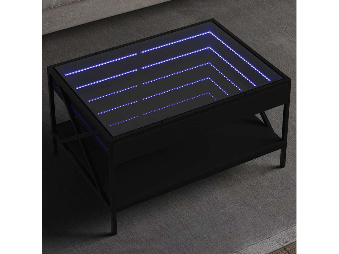 Vidaxl Mesa De Centro Luzes Led Infinity 70x50x38 Cm Preto