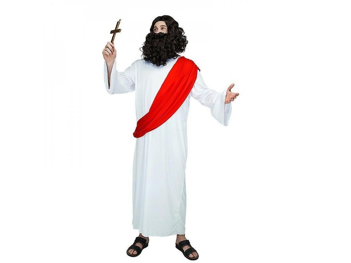 2026 traje de Jesus para Homens, Fantasia Bíblica Adulta com Túnica e Faixa Vermelha para Festa de Fantasias