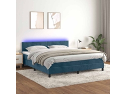 Vidaxl Cama Box Spring C/ Colchão/led 160x200 Cm Veludo Azul-escuro