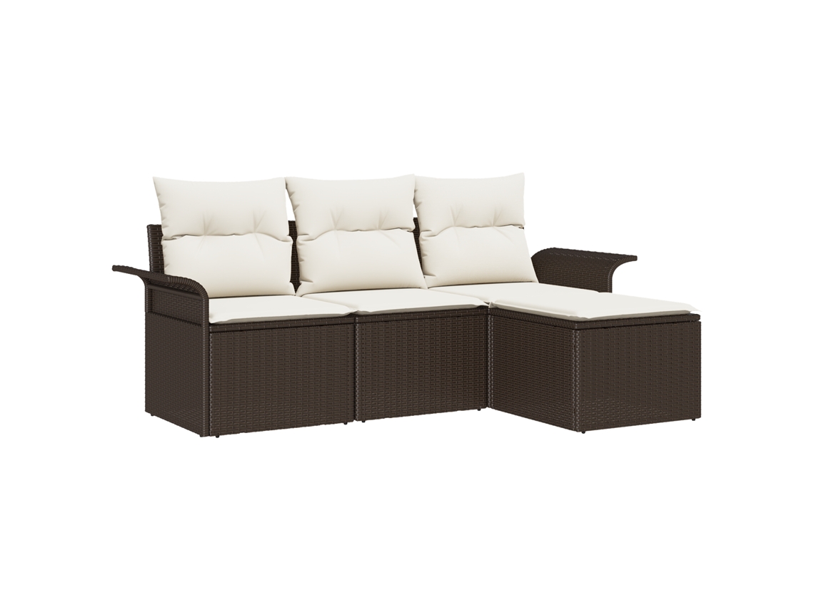 Conjunto 4 Conjunto De Sofá De Jardim Vidaxl Castanho Vime Pe (196 X 117 X 69 Cm)