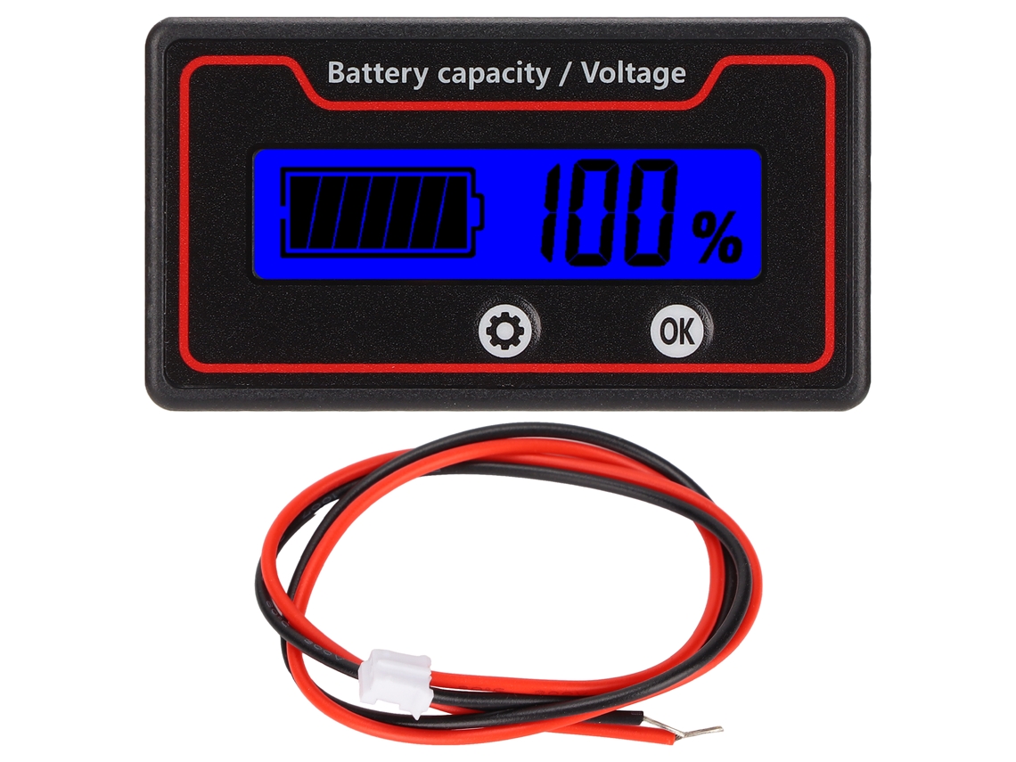 Medidor De Bateria Com Luz De Alarme Display Lcd Capacidade Segura Voltagem 12‑84v Luz Azul Para Veículo Elétrico
