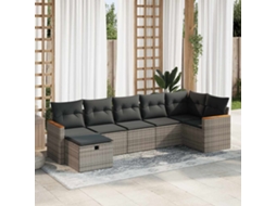 Vidaxl 7 Pcs Conjunto Sofás P/ Jardim C/ Almofadões Vime Pe Cinzento