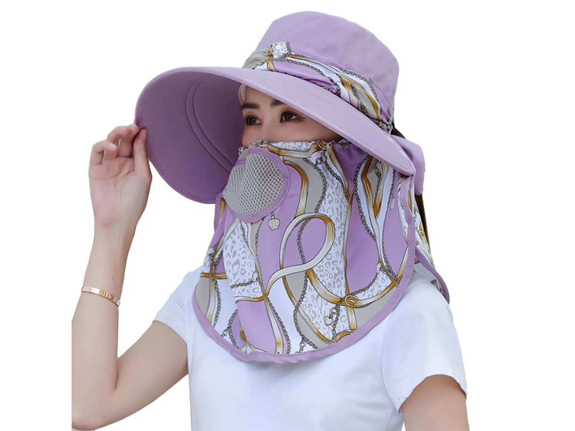 Chapéu de Proteção Solar Feminino Aba Larga Upf50+ com Cobertura Facial e Pescoço Roxo