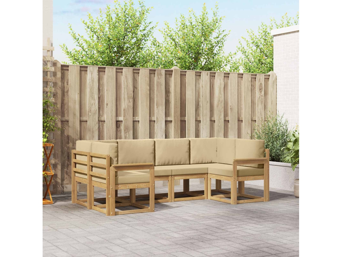 Vidaxl Conjunto De Sofás Para Exterior 6 Unid. Branco E Bege