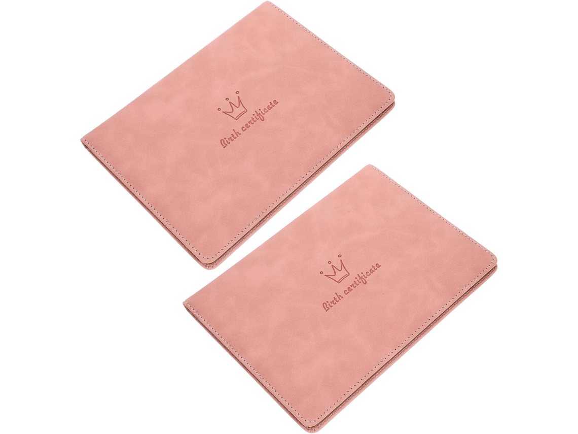 Capa protetora para certidão de nascimento infantil, tecido rosa em couro sintético, tamanho para escritório, pacote com 2 unidades.