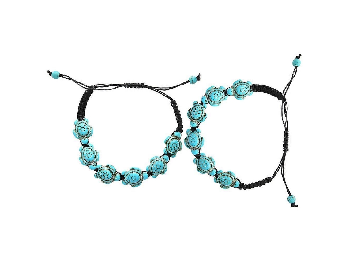 Pulseira Feminina Ajustável Com Tartaruga Turquesa E Trançado.