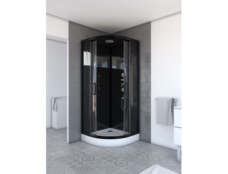 Box De Chuveiro Redondo Espelho Preto 2 Preto 90 X 90 X 220 Cm Aurlane