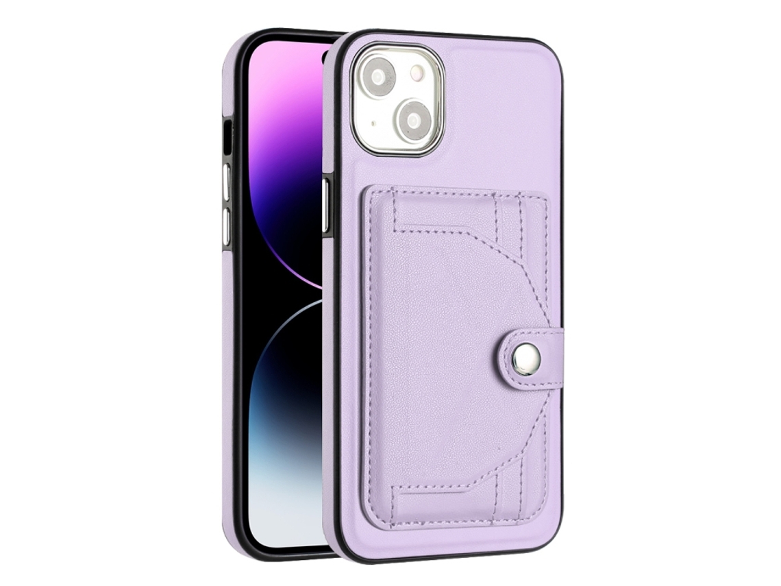 Capa Mobile Phone Cases Shockproof With Card para iPhone 14 Plus Pele Castanho