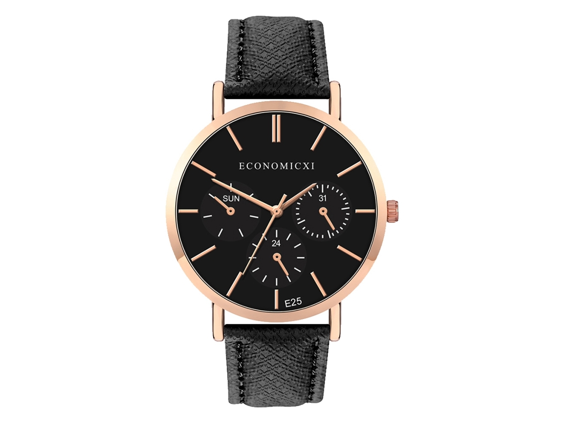 Relógio de Pulso Feminino Fashion Simples de Quartzo com Pulseira Pu Preto
