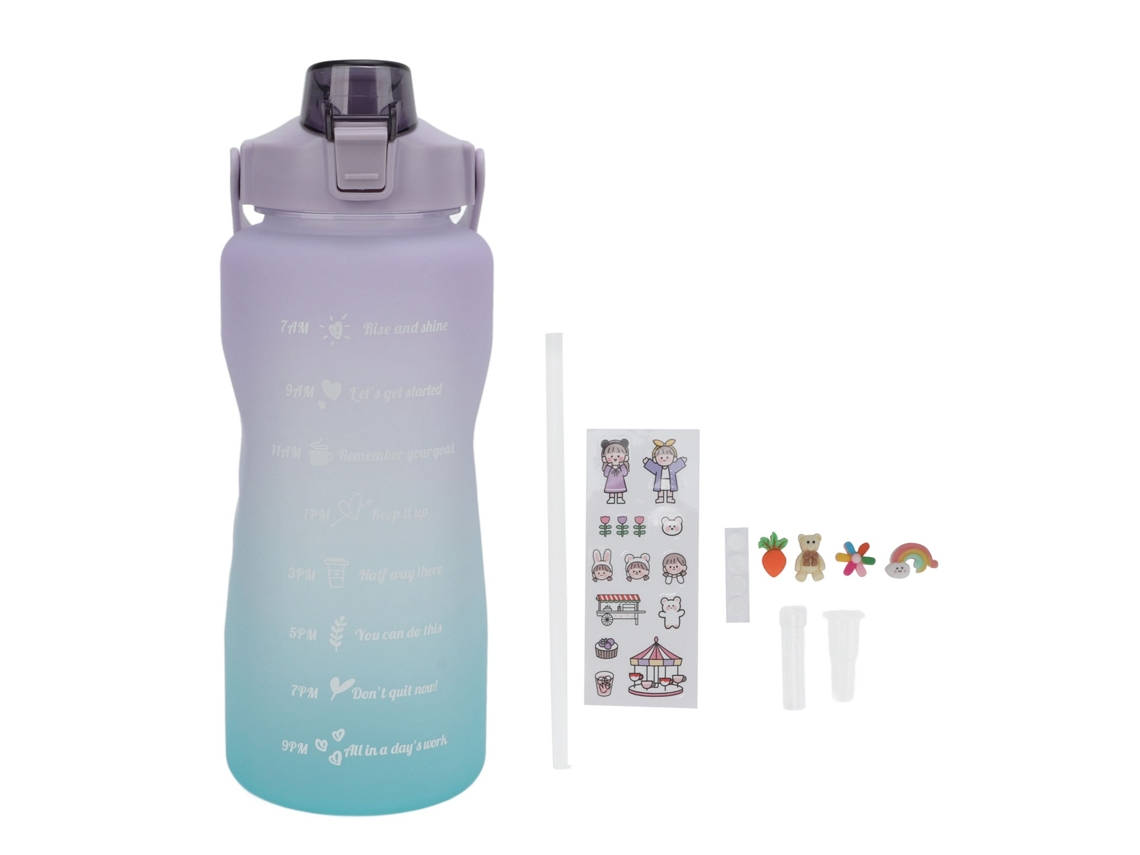 GARRAFA DE ÁGUA ESPORTIVA MALI 2000ml, com caneta e mangueira de silicone, gradiente roxa (S/MARCA)