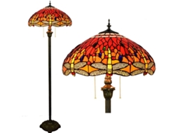 Luminária De Chão Grande Estilo Tiffany Com Libélula Vermelha, 45cm 18, Para Leitura Na Sala De Estar Ou No Quarto Feita