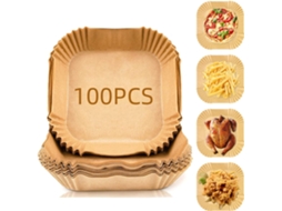 Papel Para Fritadeira A Ar, 100 Unidades, Antiaderente, Descartável, Quadrado, 16 Cm