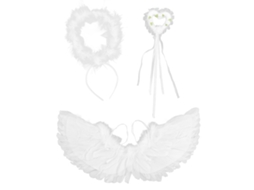 Mali conjunto 3pcs Asas de Anjo Branco com Tiara e Varinha para Festa Halloween Natal Cosplay