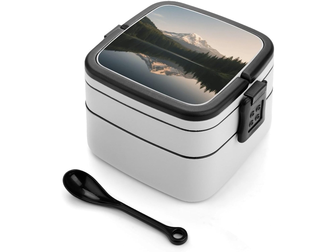 Lancheira Bento Do Lago Mount Rainier Dupla Para Adultos Com Colher E Alça, À Prova De Vazamentos, Empilhável Em Uma